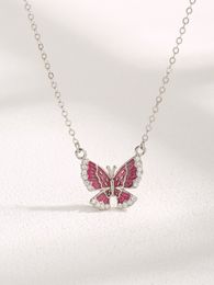 2023 European and American New S925 Sterling Silver Dropped Butterfly Necklace Fashion and Elegance High Sense Necklace Female