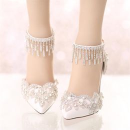 New Arrival Pearls Crystals Wedding Shoes 7cm 9cm High Heel Bridal Shoes Custom Made Party Women Shoes For Wedding254d