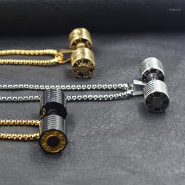 Chains Dumbbell Go Fit Pendant Fitness Bodybuilding Gym Gold Black Colour Crossfit Barbell Necklace Jewellery 316L Stainless Steel12680