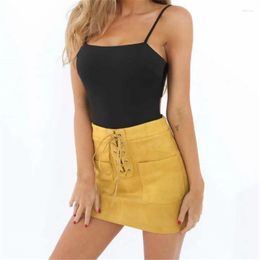 Skirts Fashion Women Girl Sexy High Waist Bandage Bodycon Suede Leather Short Mini Women's Retro Slim Pencil Skirt Pink Yellow