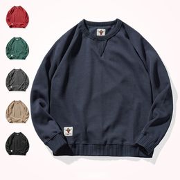 Men's Hoodies Sweatshirts Autumn Solid Colour Crewneck Sweater Raglan Sleeves Japanese Fashion Retro Wild Casual Long Sleeve 230721