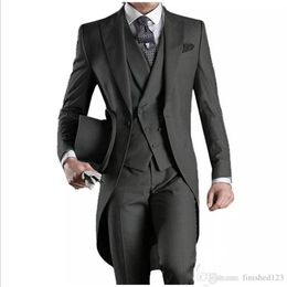 New Arrival Black White Grey Light Grey Purple Burgundy Blue Tailcoat Groomsmen Men Wedding Party Suits Jacket Pants Vest Tie NO187j