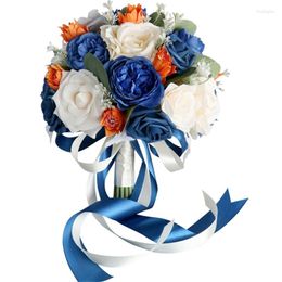 Decorative Flowers Wedding Artificial Blue Orange Flower Bouquet Simulation Ornaments Supplies For Engagement