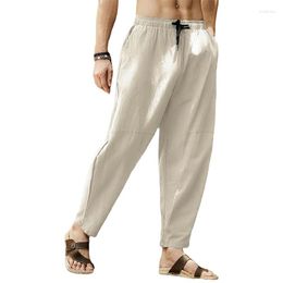 Men's Pants Men Soild Linen Trousers Breathable Drawstring Casual Joggers Male Loose Cotton Gym Sport Sweatpants Man Clothing