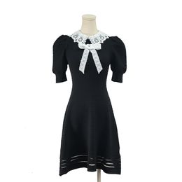 620 XL 2023 Milan Style Runway Dress Summer Dress Lapel Neck Short Sleeve Black Above knee Brand Same Style Empire Womens Dress Fashion YUECHENG