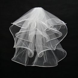 Perfect White Layers Short Bridal Veils With Ribbon Edge Big wave Puffy Tulle Cheap Wedding Veil Wedding Accessory I292k