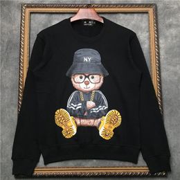 Men's Hoodies Cotton Black And White Pullover With Cartoon Bear In Cap Print Sweatshirt Men Sweaterwear DD|41935D537