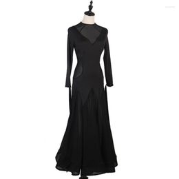 Stage Wear Adult Modern Dance Performance Costume Long Sleeve Big Hem Spadex Dress Ballroom National Standard Waltz Dancing