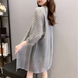 Women's Knits Summer Autumn Long Cardigan Women Knitted Sweater Female Solid Colour Shawl Casual Cardigans Thin Coat Ladies Outerwear