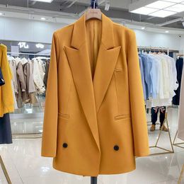 Women's Suits UNXX 2023 Fashion Solid Blazer Spring Autumn Women Loose Suit Coat Office Lady Blazers Orange Jacket Lapel Outwear Pocket Tops