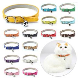 Dog Collars 16 Colours Soft PU Leather Cat Collar With Bell Solid Puppy For Small Medium Accessories Chihuahua Pet Products