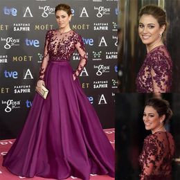 Elegant Illusion Purple Evening Dress Lace Applique Beaded Formal Pageant Prom Party Dresses vestido de festa 2021261d