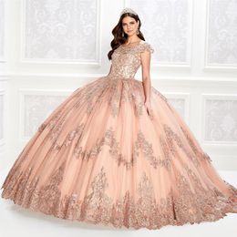 Stunning Beaded Ball Gown Quinceanera Dresses Bateau Neck Lace Appliqued Sequined Prom Gowns Sweep Train Tulle Sweet 15 Dress2440