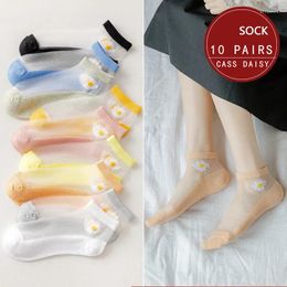 Women Socks 10 Pairs/Lot Breathable Thin Girls Summer Flower Style Lace Short Sock Antiskid Invisible Ankle Dropship
