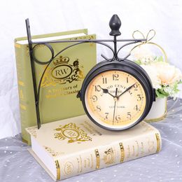 Wall Clocks Retro Clock Double Sided Vintage Arabic Numerals Round Silent For Living Room Bedroom