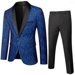 Men's Suits 2-piece Set Blue And Yellow Elegant Assembly Pants Brand Slim-fit Single Button Party Formal Business Suit