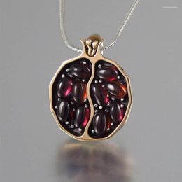 Pendant Necklaces Fruit Pomegranate Pendants Red Garnet Natural Stone Necklace Women Long Jewelry Birthday