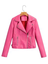Women's Jackets Arrival Spring Winter Autumn Brand Motorcycle leather jackets Pink leather jacket women leather coat slim PU jacket Red 230721