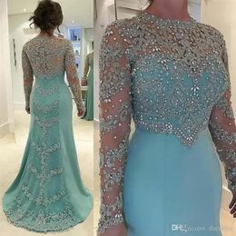 2022 Vintage Sequins Mother of the Bride Dresses Long Sleeves Beads Crystals Mother of Groom Dresses Plus Size Evening Prom Gowns 281S