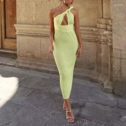 Casual Dresses Green Sexy Long Womens 2023 Summer Ladies Party Elegant Pretty Trendy In Asymmetric One Shoulder Cut Out Chic