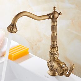 Basin Faucet Antique Sink Faucet Carved Bathroom Faucet Rotate Hot & Cold Brass Kitchen Faucet FWater Mixer Tap Crane