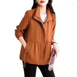 Women's Trench Coats 2023 Spring Autumn Coat Women Korean Loose Zipper Short Tops Long Sleeve Overcoat Windbreaker Female Outerwear