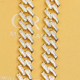 Customised Chain Popular 12mm Sterling Silver Single Row Moissanite Diamond Cuban Chain Link for Men's Jewellery