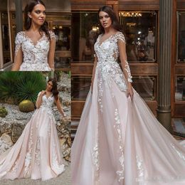 2018 Neue Designer-Brautkleider in A-Linie von höchster Qualität, Ballkleid, wunderschön und mit langen Ärmeln und V-Ausschnitt, Brautkleider276M