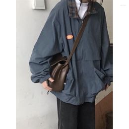 Women's Jackets Harajuku Reversible Cargo Bomber Women Korean Vintage Oversize Zip Plaid Jacket Streetwear 90s Patchwork Coat