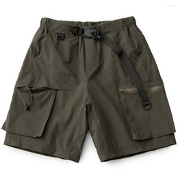 Men's Shorts Belt Ice Silk Multi-Pocket Quick-Drying Anti-Wrinkle Five-Point Summer