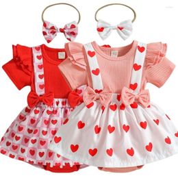 Girl Dresses One Years Baby Dot Love Print Bow Dress Ruffle Romper Infants Clothes Jumpsuits Suspender For Girls Toddler Outfits