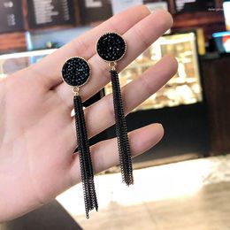 Stud Earrings 2023 Top Quality Zircon Retro Long Tassel Exaggerated Chain Black Crystal For Women