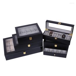 Watch Boxes Luxury Wooden Clock Black Box Jewellery Display Case Holder Organiser For Watches Men Women Gifts