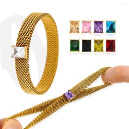 Bangle Waterproof Elastic Mesh Stainless Steel Bracelets Multi-Color Zircon Women's Vintage Charm Luxury Jewelry Birthday Gift
