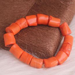 Strand Dudo 8.5 Inches 13-15mm Geuine Sea Precious Coral Bracelet For Men Or Women Beads Bracelets Bangle