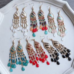 Bohemian Colorful Water Drop Earrings Gypsy Ethnic Vintage Long Crystal Tassel Dangle Earings Indian Jewelry Boho Bijoux Femme