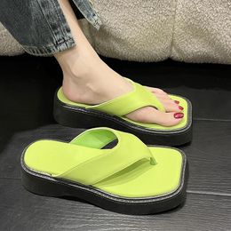 Slippers Shoes Square Toe Womens Outdoor Low Multicoloured Sandals Slides Rubber Flip Flops Shale Female Beach Fashion Platform P