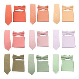 Bow Ties Brand Men's Tie Cotton Macarons Solid Colour Necktie Pocket Square Bowtie Accessories Daily Wear Wedding Party Gift For Man