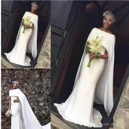 Latest Satin Mermaid Wedding Dresses African Girl With Cape Zipper Back Arabic Bridal Dresses Wedding Gowns216b