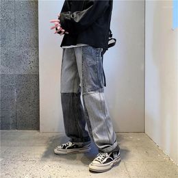 Men's Jeans Fashion Men Relaxed Fit Straight Loose Patchwork Wide Legs Comfortable Male Street Trend Hip Hop Baggy Denim Pants