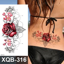 Waterproof Temporary Tattoo Sticker Rose Flower RED Jewelry Flash Tatoo Fake Water Transfer Sexy Belly Body Sternum Tatto Woman