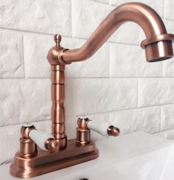 Kitchen Faucets Antique Red Copper 2 Hole Deck Mount Swivel Spout Sink Faucet Brass Bathroom Basin Cold And Water Mixer Taps Drg1