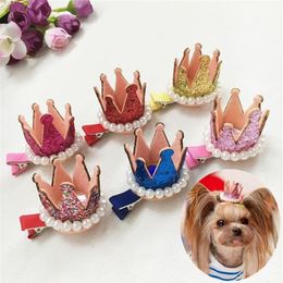 20PCS Pets Dog Hair Bows Clips pearl crown mixed puppy Hairpins Grooming Supplies Handmade cat pet headdress accessories PD005179u268O