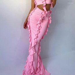 Skirts Fashion Elegant Chic Slim 2023 Solid Beach Holiday Pleated Maxi Package Hip Skirt Sexy Party Club Low Waist Clothes