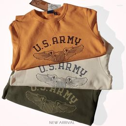 Men's Hoodies Autumn American Retro Heavyweight Military Printed Sweatshirt With Velvet Fashion Pure Cotton Loose Pullover Sportwear