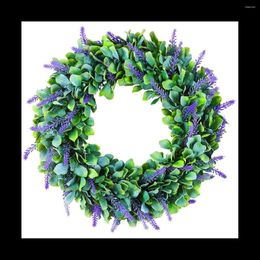 Decorative Flowers Front 18 Inch Artificial Lavender Wreaths Christmas Wedding Decor Winter Spring Summer Fall Boxwood Outdoor