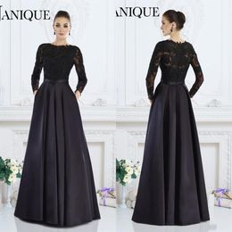 2019 Janique Siyah Uzun Kollu Resmi Gowns A-line Jewel Dantel Boncuk Gelin Elbiselerinin Annesi Özel Yapımı Kadınlar Akşam Giyim 307o