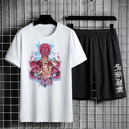 Men's Tracksuits Jujutsu Kaisen Sports Suit Anime Printing Set Oversized Short Sleeved Tee Casual Cotton Tshirt Drawstring Shorts Two Piece