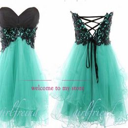 Sweetheart Prom Dresses with Black Lace Tulle Lace Up Back A Line Puffy Short Homecoming Dress Party Gowns3306