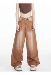 Women's Jeans Streetwear Vintage High Waist Straight Khaki Pants Harajuku Wide Leg Baggy Y2K Denim Trouser Female Clothes 230721